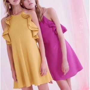 Badgley Mischka Kieran Ruffle Halter Dress